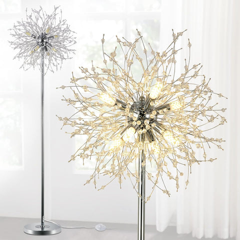 Decorative floor lamp with a starburst design on a white background