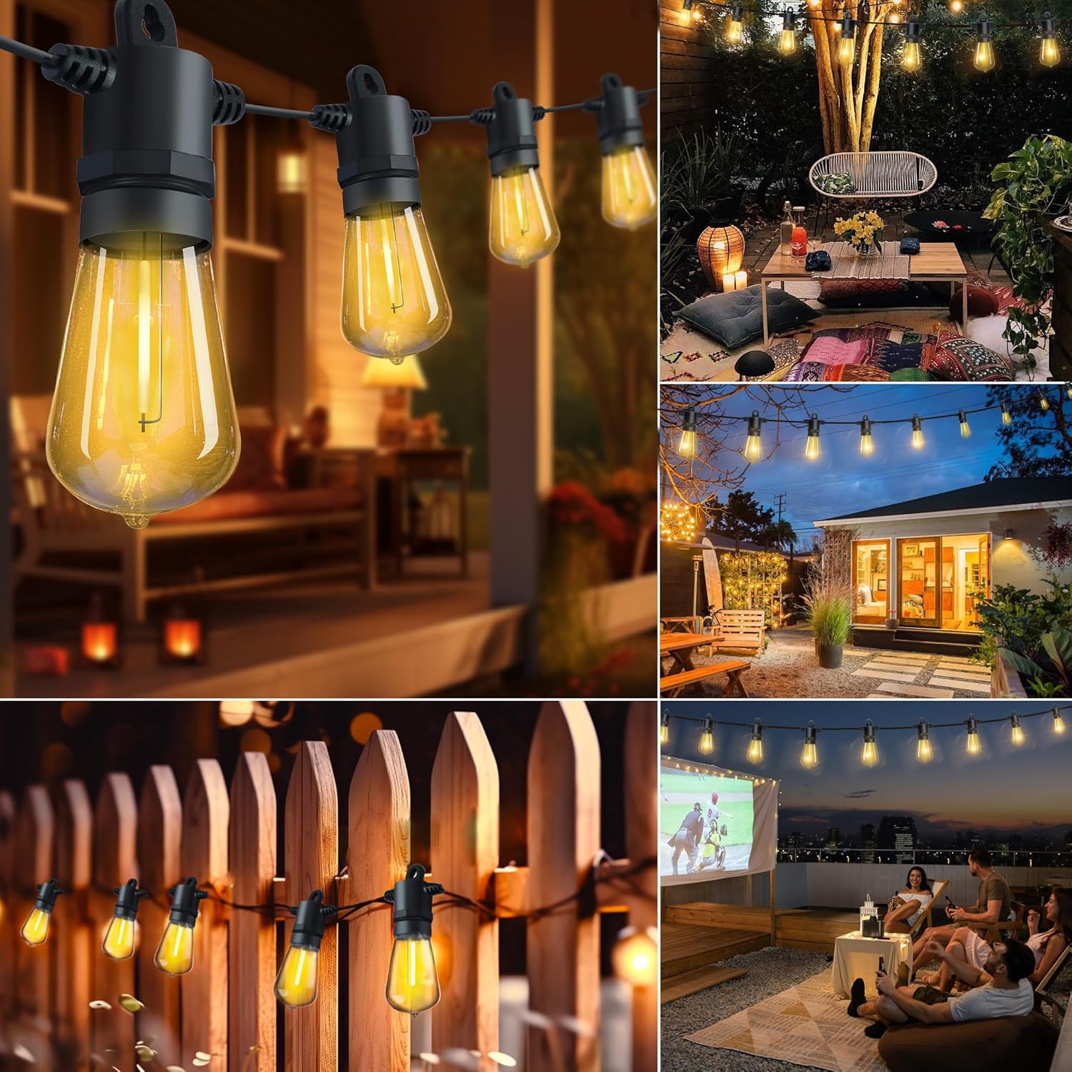 Festoon Lights Outdoor Garden: 48FT/15M ST38 LED String Lights Mains Powered with Timer Function, 19+1 Bulbs Connectable Decorative Warm White Lighting 2700K for Outside Patio Gazebo Porch 