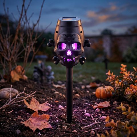 Solar Torch Lights 2Pcs Flickering Flame Skull Halloween Outdoor Garden Yard Pathway Purple