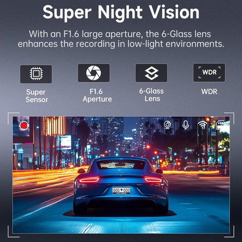 Dash Cam Front & Rear 2.5K+1080P Black, Dual Car Camera with WiFi