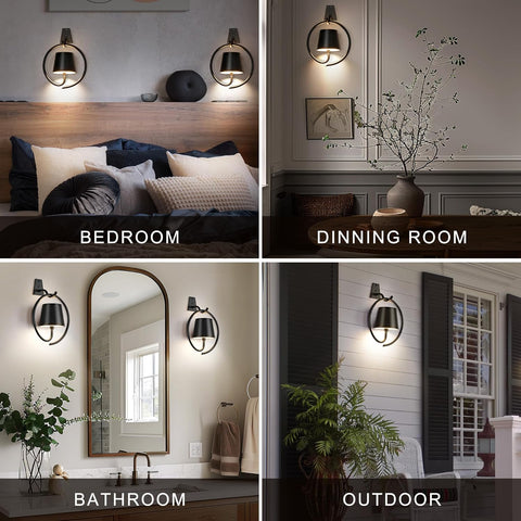 Battery Operated Wall Lights Rechargeable 2 Pack Black