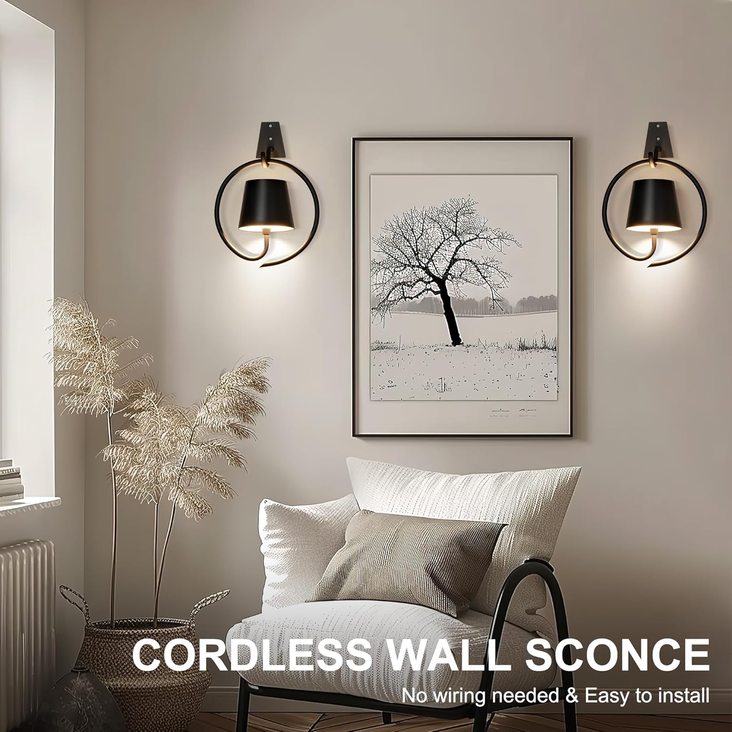 Battery Operated Wall Lights Rechargeable 2 Pack Black
