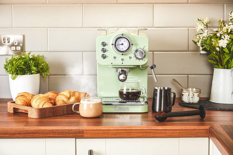 Retro Espresso Coffee Machine with Milk Frother, 15 Bar Pump Pressure, Steam Control, 1.2L Detachable Water Tank, Self-Priming System, ESE Pod Compatible, 1100W –Retro Green