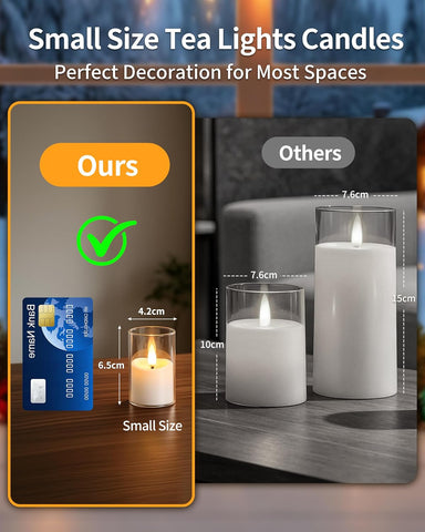6 Pack Small Rechargeable Acrylic Flameless Candles with Remote Timer 4 x 6.5cm LED Tea Light Flickering Votive Mini Candles Battery Operated for Home Table Halloween Party Wedding Decor