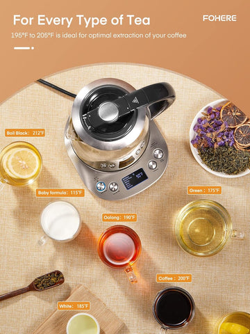 Smart Glass Tea Kettle 1.7L – Variable Temperature Control, 2200W Electric Kettle with Tea Infuser & Keep Warm Function