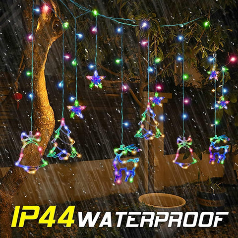 3.5M Colorful Christmas Window Curtain Lights – 130 LED Star & Ornament Fairy Lights