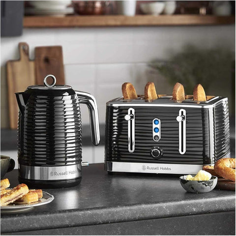 Inspire 4 Slice Toaster 1800W Black High Gloss, Extra Wide Slots, 6 Browning Levels, Lift & Look, Reheat, Frozen & Cancel Functions