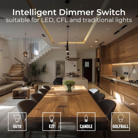 Nexus Metal Intelligent Single Dimmer Switch – 2 Way, Brushed Steel, Raised Profile, Rotary Control, 200W