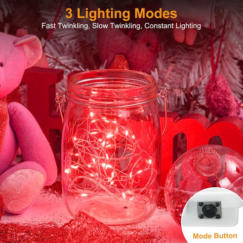 12 Pack Battery Operated Red Fairy Lights 2M with 20 LEDs, Waterproof Mini String Lights with 3 Lighting Modes