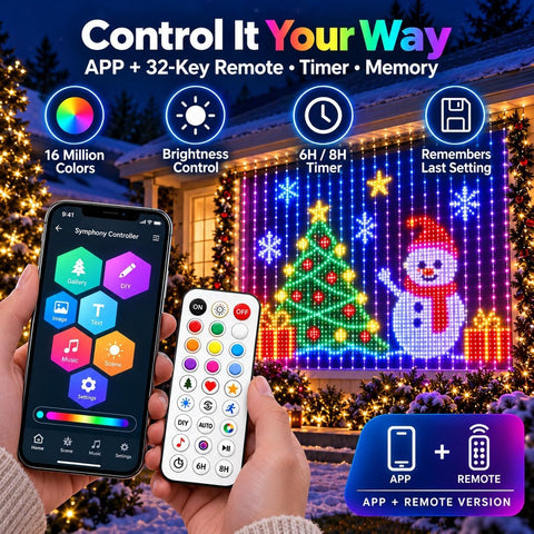 Laspi Smart LED Curtain Lights Christmas 1.6 x 1.6m with 256 RGB LEDs, Bluetooth App & Remote Control - Turn Any Wall Into a Glow-Up Worth Staying In