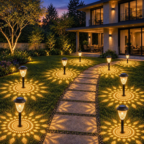 8 Pack Solar Lights Outdoor Garden, Pathway Lights with Projection Effect
