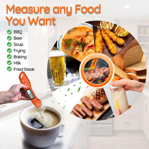Instant Read Food Thermometer with Backlight LCD – Orange