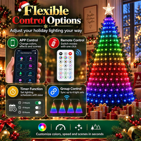 Smart Christmas Tree Lights – 400 Addressable Multicolour LEDs with App & Remote Control, 200+ Effects, USB Powered – Make Your Christmas Tree the Star of the Room