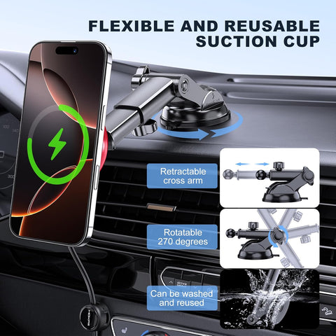 MOKPR 15W MagSafe Car Mount Charger – Red Wireless Phone Holder