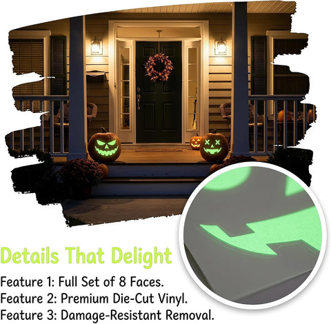 Halloween Window Stickers Glow in the Dark – Removable Waterproof Pumpkin Window Clings for Halloween Home, Door, Glass & Party Decorations