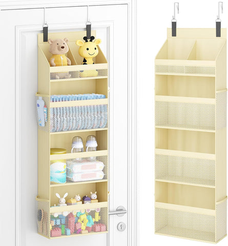 Lifewit 4-Tier Over Door Diaper Organiser, Beige – Space-Saving Hanging Nursery Storage with Mesh Windows