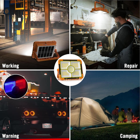 Rechargeable Work Light – 100W Portable LED Floodlight with 466 LEDs, 5 Modes, Solar & USB Charging, 12000mAh Battery, IP66 Waterproof for Camping, Fishing, Car Repair, and Outdoor Use