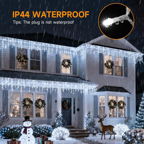 WOWDSGN 430 LED Icicle Lights Outdoor 14M Cool White Christmas Lights – 8 Modes, Timer & IP44 Waterproof Drops for Roofs, Gardens & Windows - Turn Your Home Into a Winter Wonderland