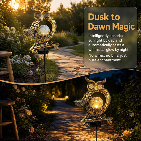 Solar Lights Outdoor Garden, Waterproof Solar Owl Lights, Owl Garden Solar Lights, LED Crackle Glass Ball Dynamic Eye Lighting for Patio, Pathway, Garden Decorations, Birthday Gifts for Women, Mum