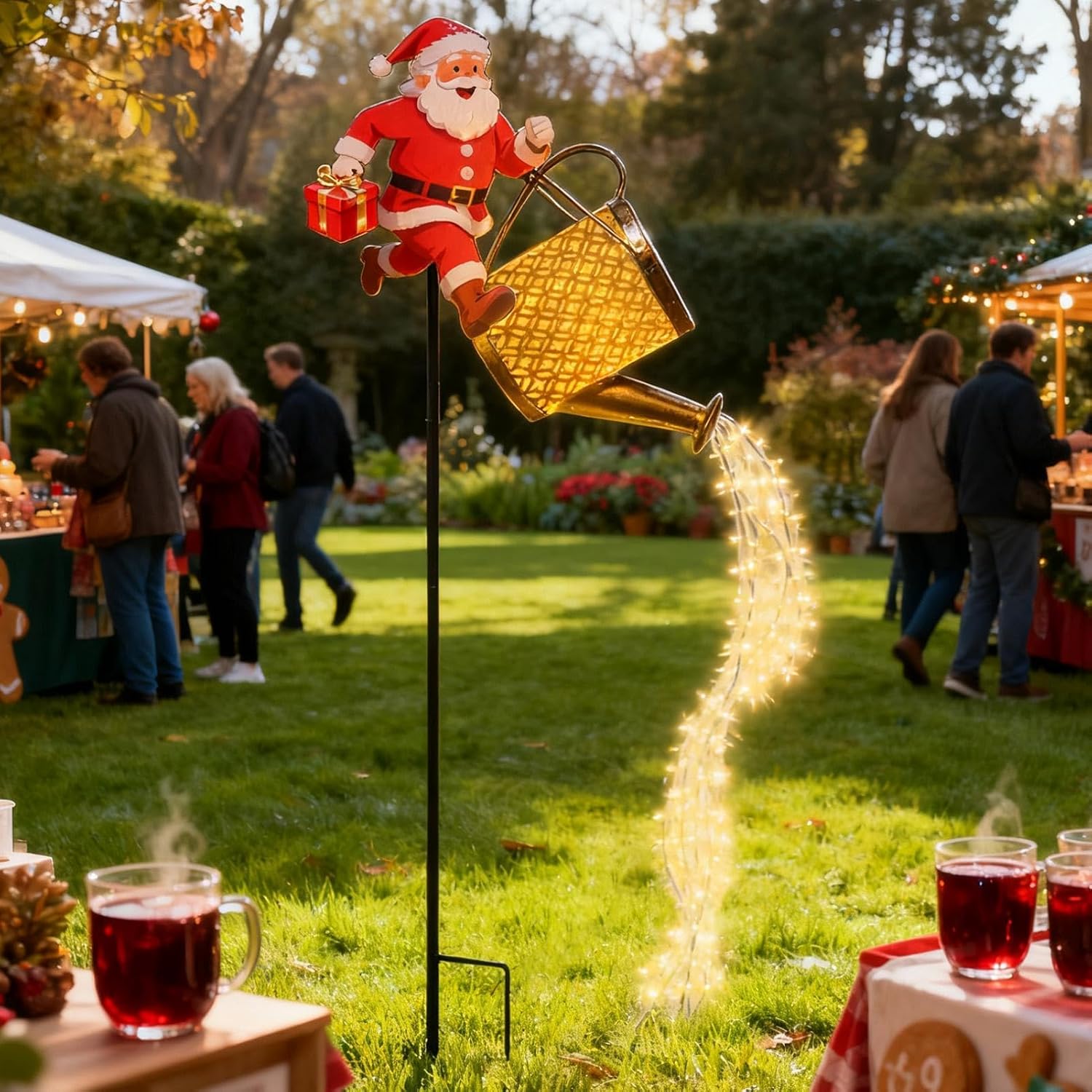 Santa Watering Can Solar Light Waterproof Christmas Yard Lights