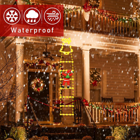 Santa Claus LED Ladder Lights Warm White, 8 Modes Christmas Decoration