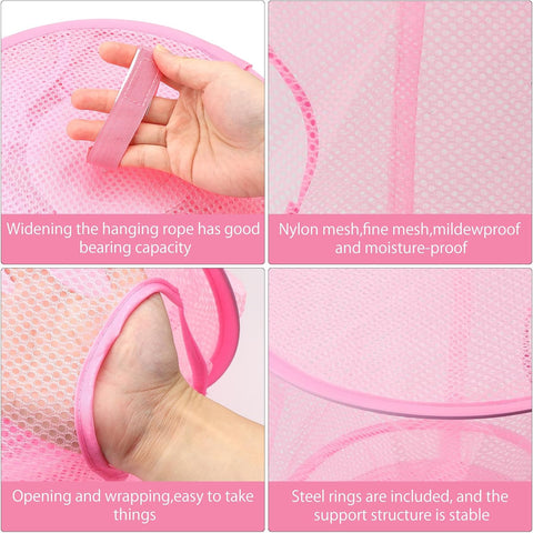 APOMOONS Hanging Mesh Storage Basket, 4-Tier Pink Teddy Toy Organiser – Give Every Cuddly Toy a Cosy Place