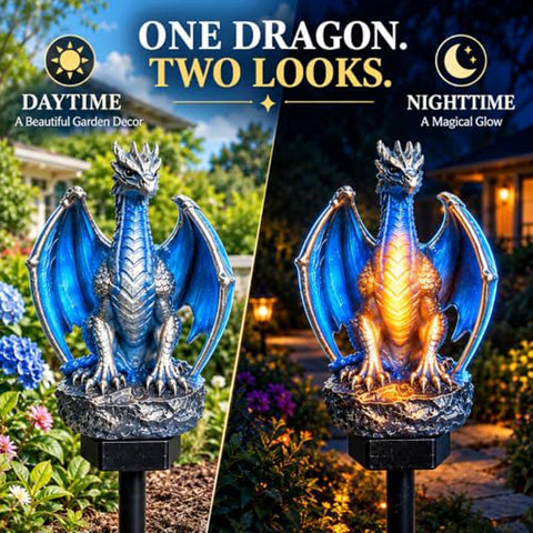 Solar Garden Stake Light - Waterproof Dragon Figurine Lamp, Outdoor, Grey