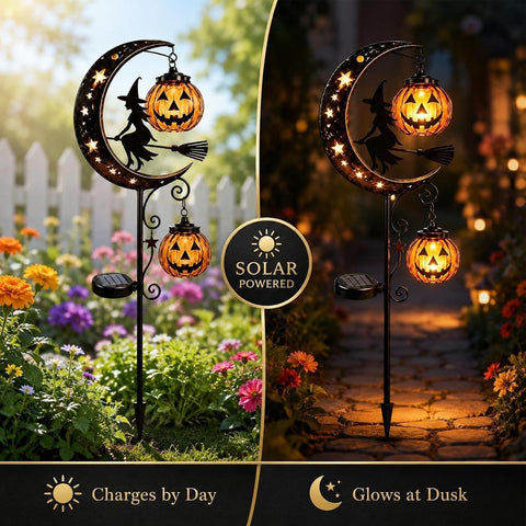 Halloween Solar Lights, Black Cat Pumpkin Moon Garden Stake Light