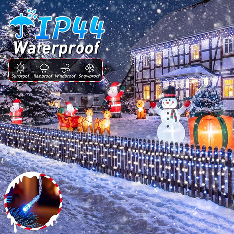 GlobaLink Christmas Icicle Lights 10M 400 LED Connectable Blue White – Outdoor Christmas Fairy Lights with Timer, 8 Modes & IP44 Water Resistance - Turn Plain Eaves Into a Winter Glow