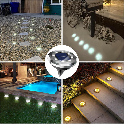 Anordsem Solar Lights Outdoor Garden: 4 Pack Stainless Steels 8 LED Ground Light - Waterproof White Lighting for Pathway Deck - Gardening Gifts for Christmas Decorations