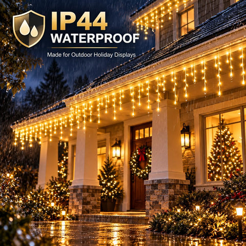 Icicle Lights Outdoor Plug In 30M 540 LED Warm White – Waterproof Curtain Lights with 8 Modes & Timer for Roof Eaves, Gutters & Windows - Turn Empty Edges Into Evening Magic