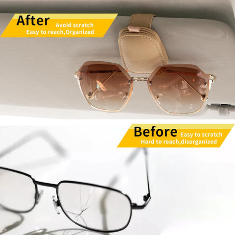 Magnetic Leather Sunglasses Holder for Car Visor – 2 Pack Beige