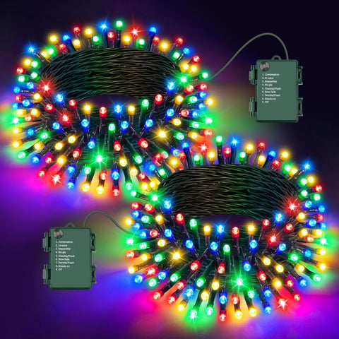 100 LED Multicoloured Christmas Fairy Lights – 2 x 5m Battery Operated Outdoor & Indoor String Lights with 8 Modes, Timer & IP65 Waterproof Design