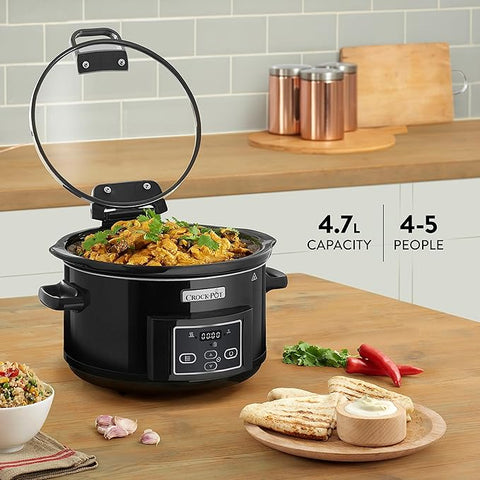 Crockpot Lift & Serve Digital Slow Cooker with Hinged Lid, Programmable Timer, 4.7L Capacity for Up to 5 People – Black