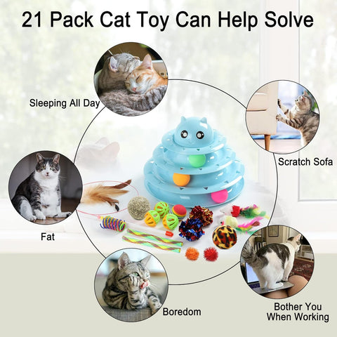 21 Pack Cat Toys for Indoor Cats Interactive Kitten Toy Set