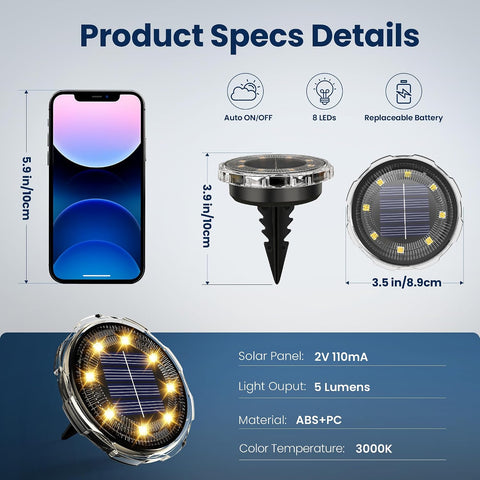 Solpex Solar Lights Outdoor Garden, 8 LED Garden Lights, 12 Pack Warm White