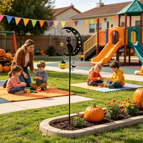 Solar Stake Lights Halloween Pathway Lighting Black Cat Pumpkin Moon