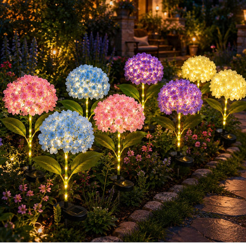Solar Hydrangea Garden Lights, Outdoor Decorative Flower Lights, Waterproof Solar Powered Yard & Pathway Lights for Garden, Patio, Lawn & Landscape (Solar Light Hydrangea Flower (4 Pack)