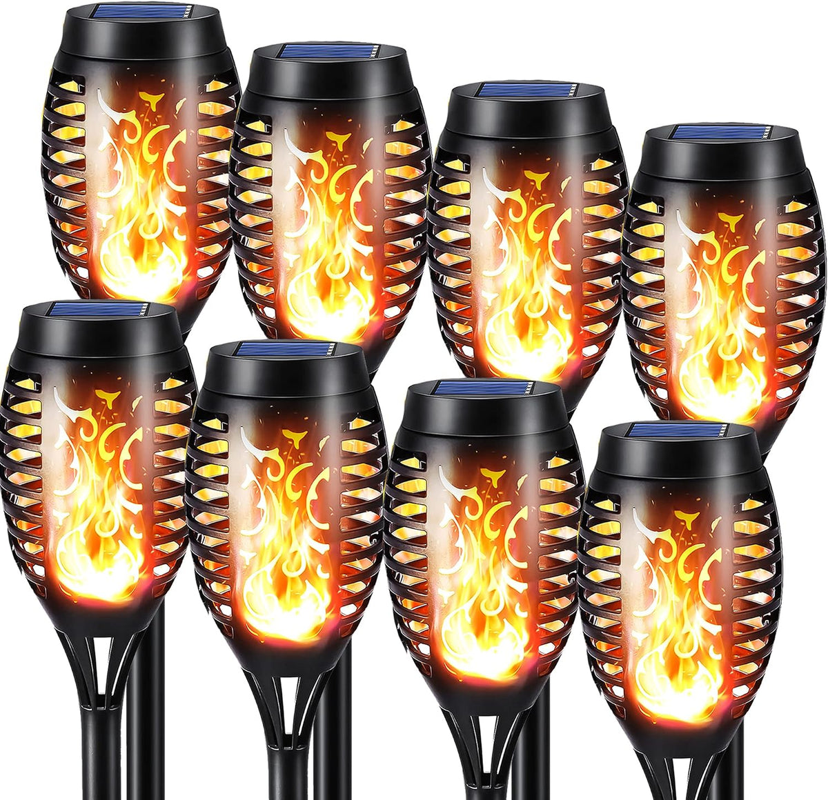 NEXVIN 8 Pack Solar Flickering Dancing Flame Lights Waterproof Solar Torch Lights for Outdoor Garden Patio Pathway Yard Driveway Halloween Decorative