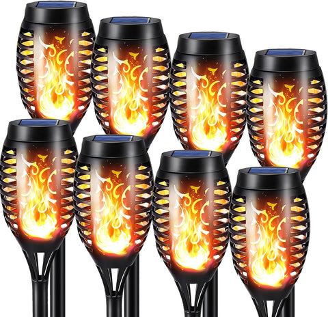 NEXVIN 8 Pack Solar Flickering Dancing Flame Lights Waterproof Solar Torch Lights for Outdoor Garden Patio Pathway Yard Driveway Halloween Decorative