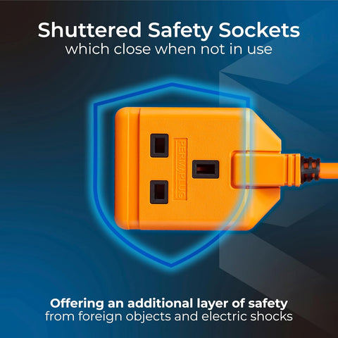 Masterplug One Socket Single Extension Lead, 10 Metre Cable, Unswitched, Heavy Duty, Rewireable, 1-Way Plug Extension Cable, Work Power, Permaplug, Orange, 13A, 1G, 10m, EXS13110O