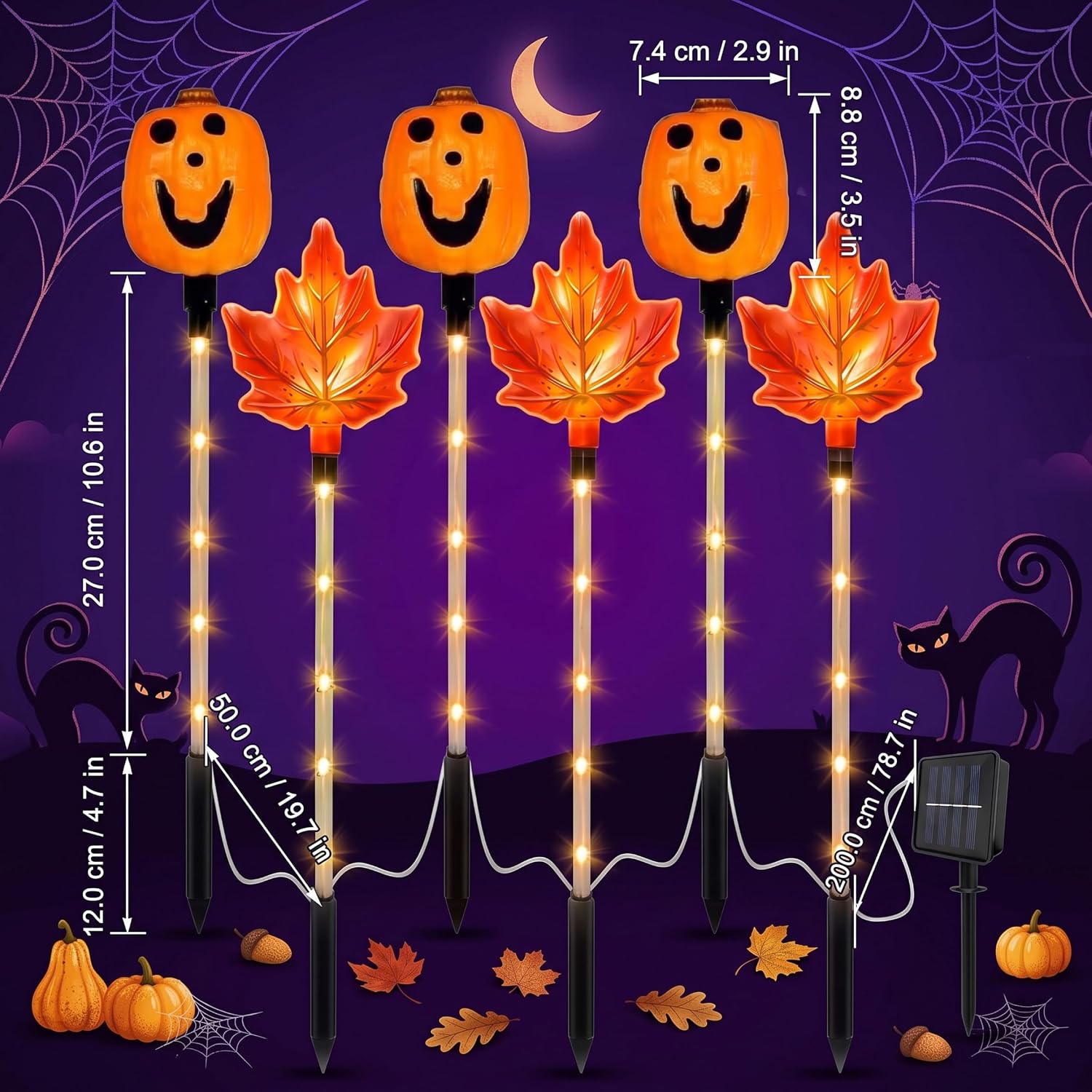 Halloween Pathway Lights, Pumpkin & Maple Waterproof Solar Powered Halloween Pathway Decor
