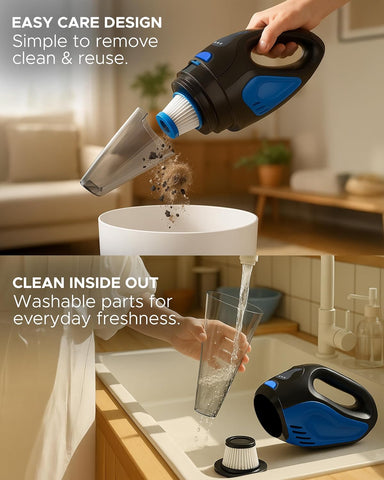 KEPLIN Black/Blue Cordless Handheld Vacuum Cleaner – Wet & Dry, 30-Min Runtime