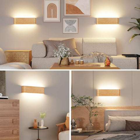 Indoor Led Wall Lights - 2 Pack 3000K/4500K/6000K Adjustable Color Temperature Wall Lights for Bedroom Living Room Kitchen Dining Room (2 Pack, Wood Grain)