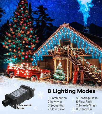 LITOHOM Icicle Outdoor Christmas Lights 460 LED 17.5M Blue White Waterproof