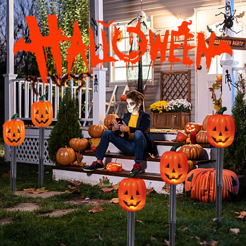 5PCS Solar Pumpkin Pathway Lights and 1PC Solar Panel Light up Pumpkin with Stakes for Walkway Yard Driveway Lawn Garden Decor Style2..