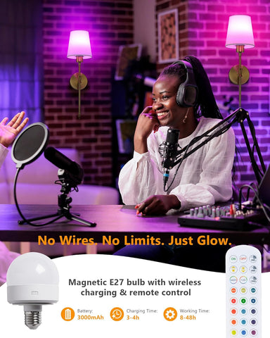 Rechargeable Wireless Wall Sconce Lights Set of 2 Vintage Fabric Shade Gold