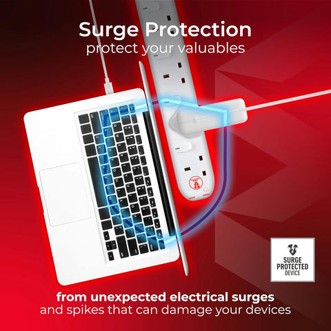 Masterplug Six Socket Extension Lead, 2 Metre Cable, Surge Protection, Individual Switches, Power and Surge LED Indicators, 6-Way Plug Extension Cable, Power Strip, White, 13A, 6G, 2m, SWSRG6210N