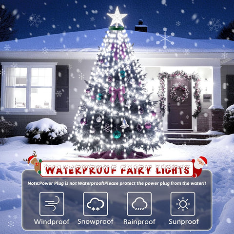 480 LED Detachable Christmas String Lights – Cold White, 3m × 16 Lines