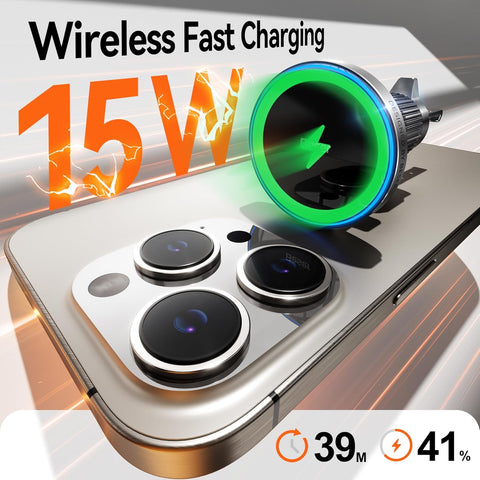 Beser 15W MagSafe Car Mount Charger – Strong 4.16 lbf Magnetic Hold, Qi Wireless Fast Charger for iPhone 12–16 Series